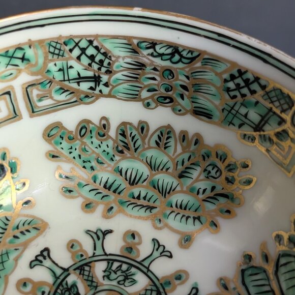 1 Green & Gold Fitzhugh Porcelain Bowl Dish Chinoiserie Preppy Grand Millennial - Picture 3 of 16